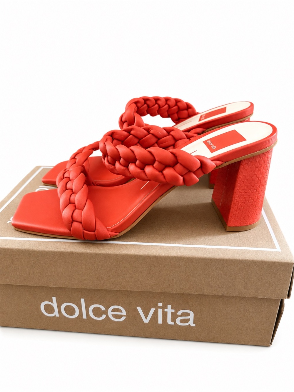 Dolce Vita Womens Open Toe Paily Braided Heeled Sandals Shoes Persimmon Size 8.5